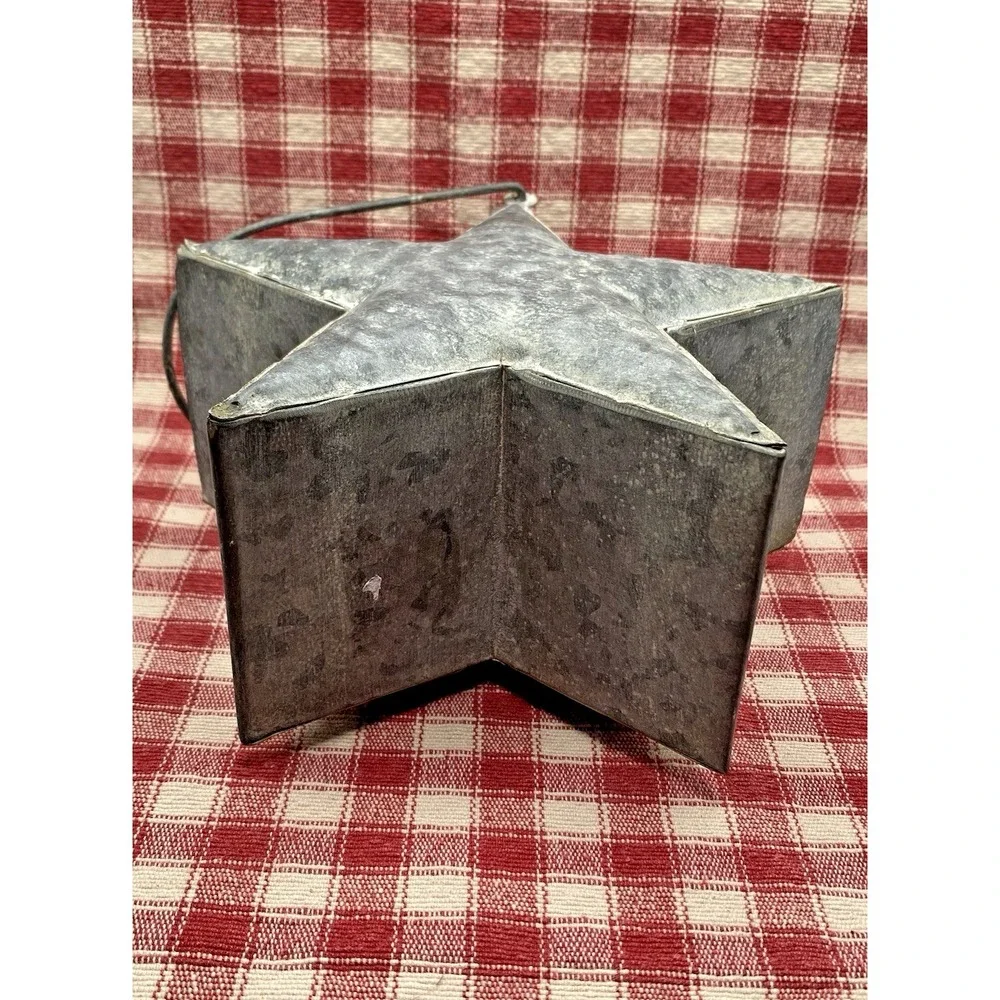 Vintage Rustic Primitive Tin Star Shaped Pail Bucket Farmhouse Americana